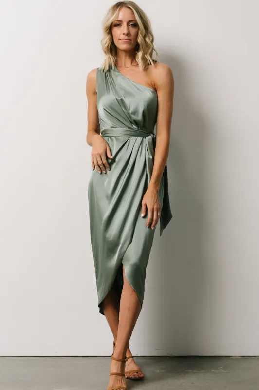 Celia One Shoulder Midi Dress | Eucalyptus sold by Baltic Born