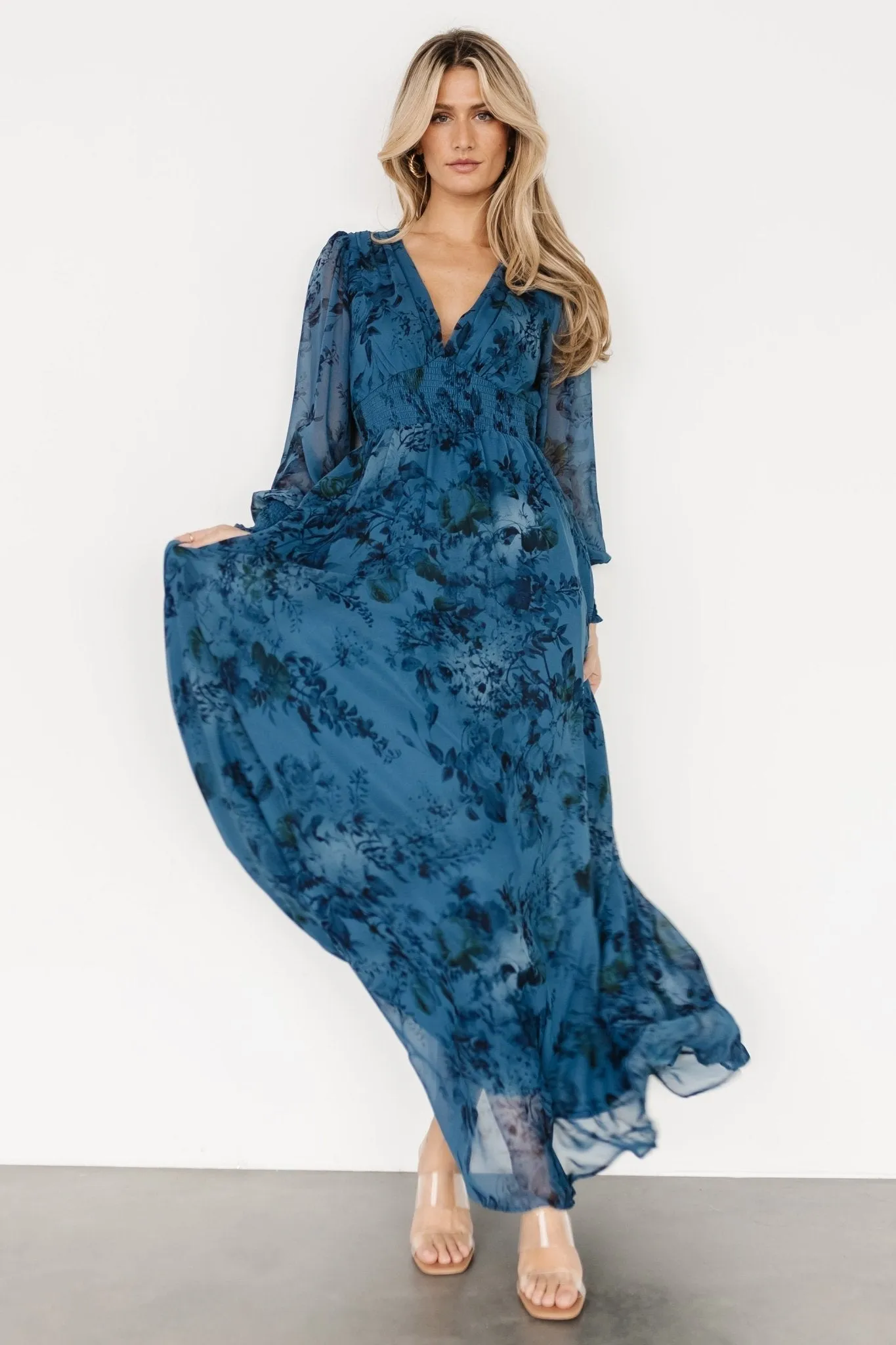 Olivia Maxi Dress | Deep Blue Floral sold by Baltic Born product image thumbnail 4