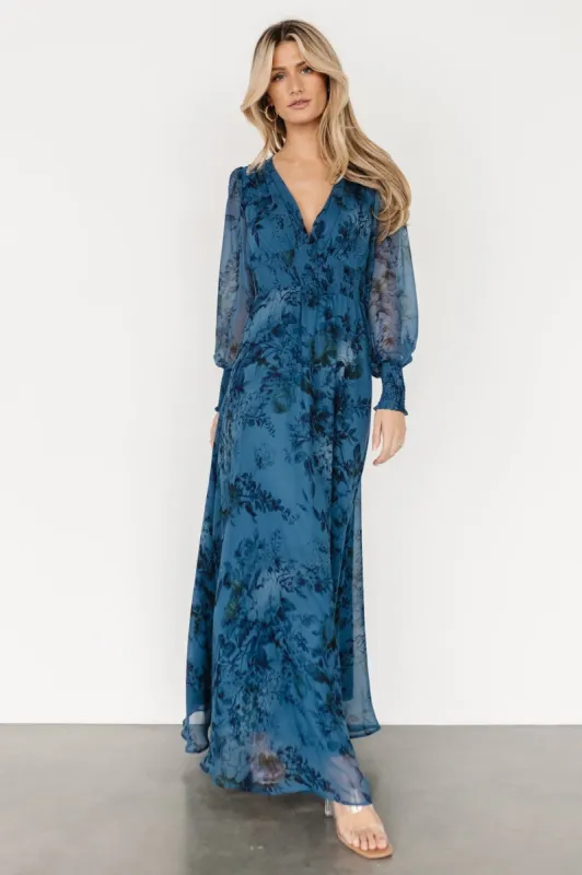 Olivia Maxi Dress | Deep Blue Floral sold by Baltic Born