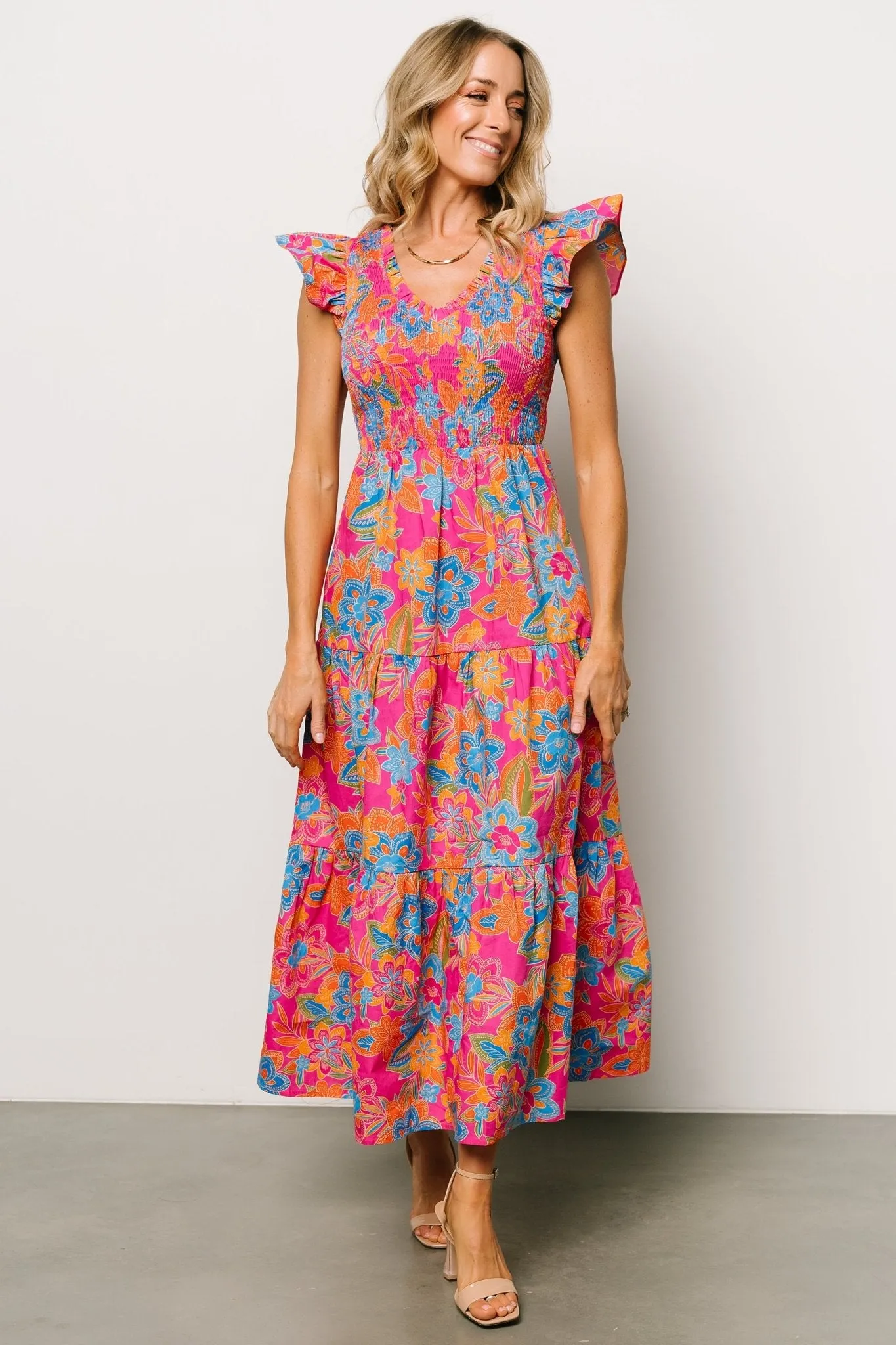 Ranchero Smocked Maxi Dress | Pink Multi sold by Baltic Born product image thumbnail 5
