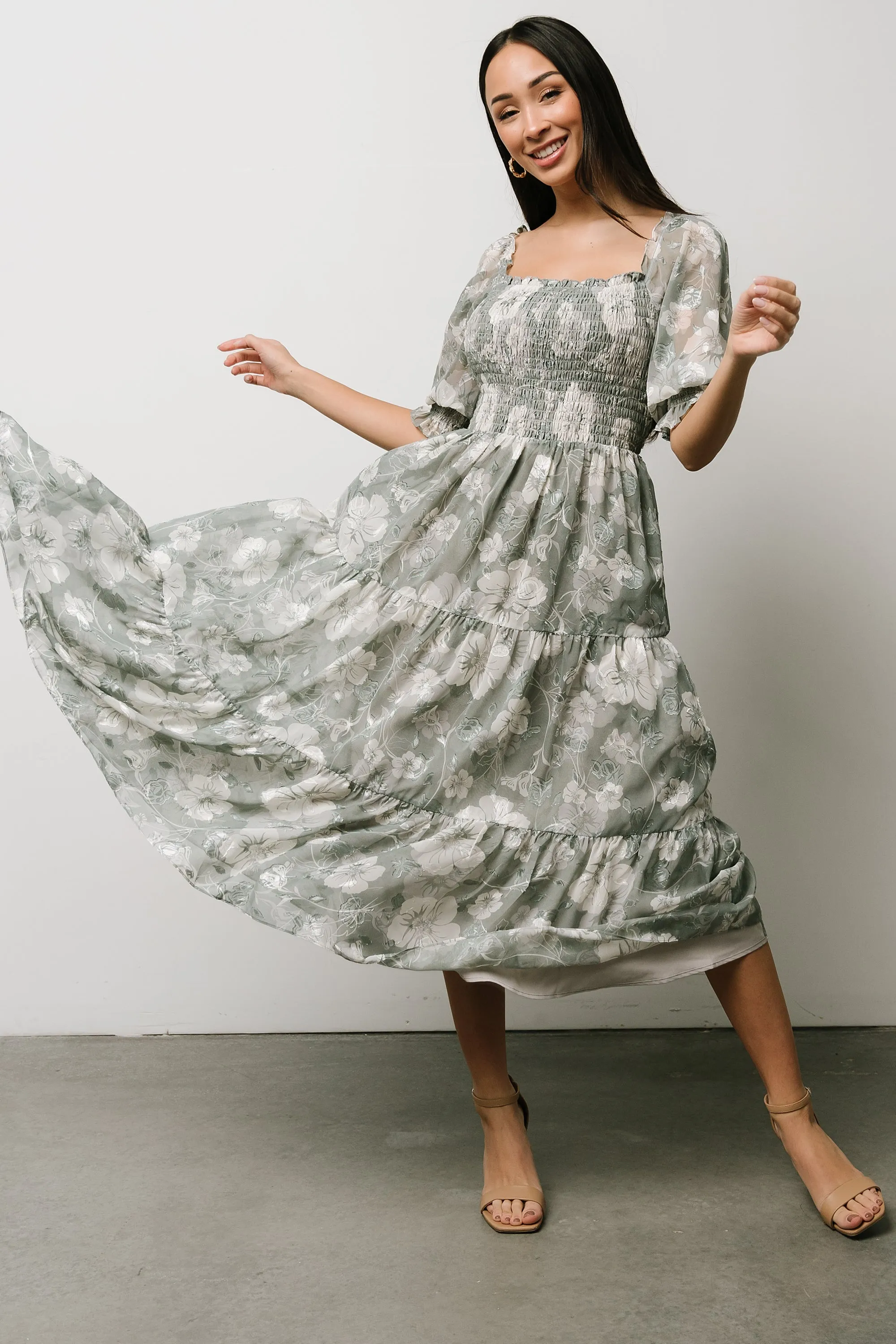 Fabian Jacquard Midi Dress | Dusty Sage sold by Baltic Born product image thumbnail 2