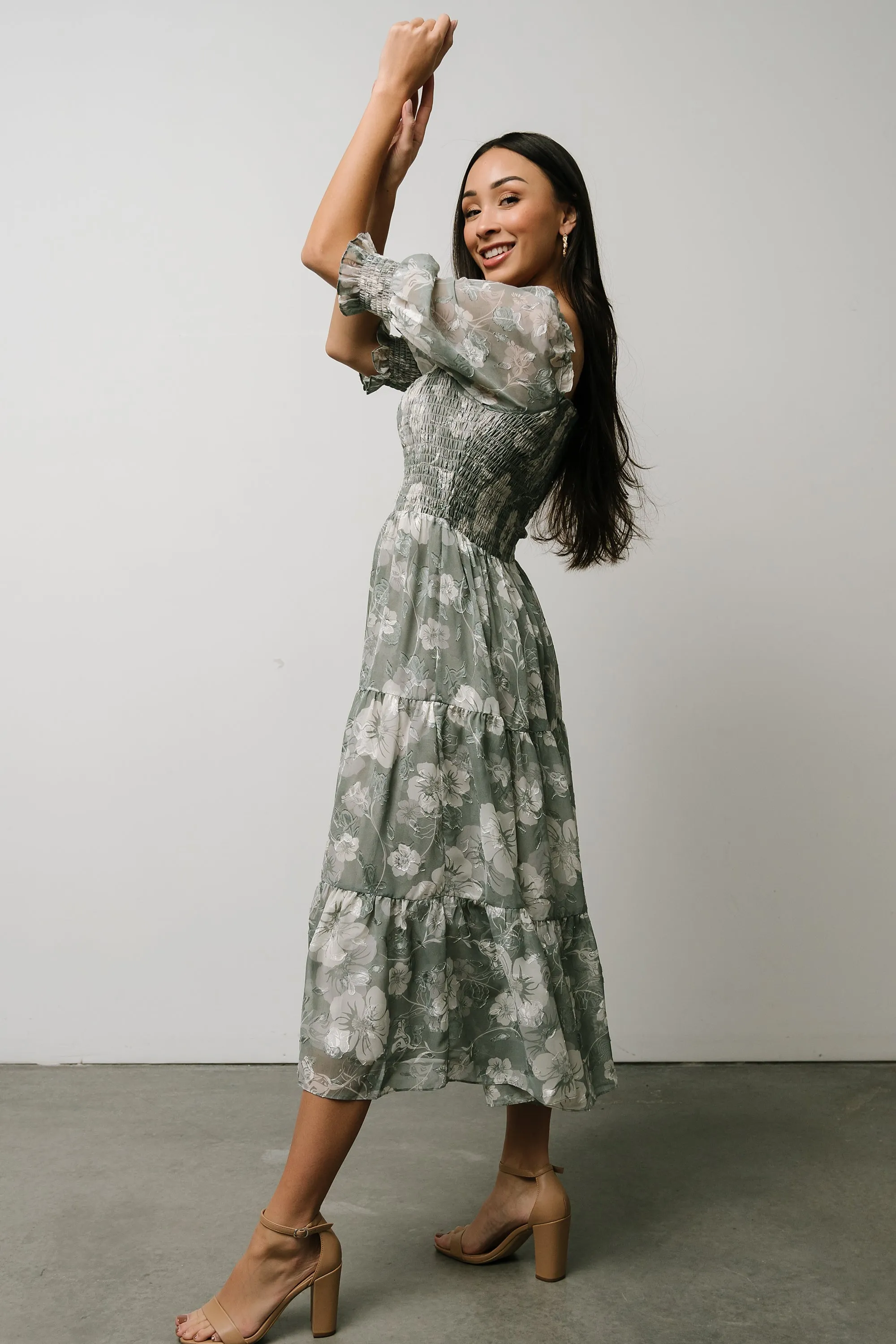 Fabian Jacquard Midi Dress | Dusty Sage sold by Baltic Born product image thumbnail 4