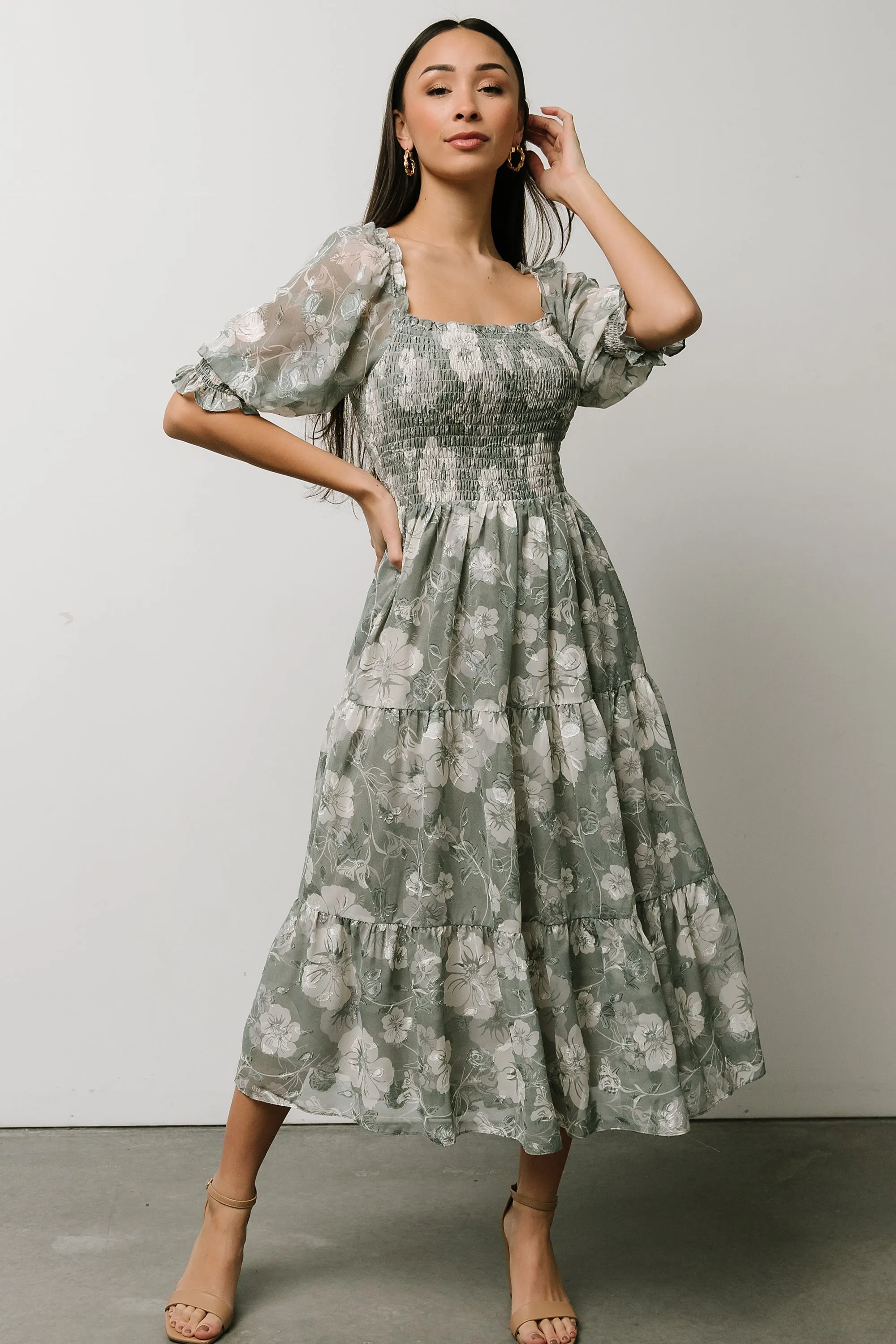 Fabian Jacquard Midi Dress | Dusty Sage sold by Baltic Born