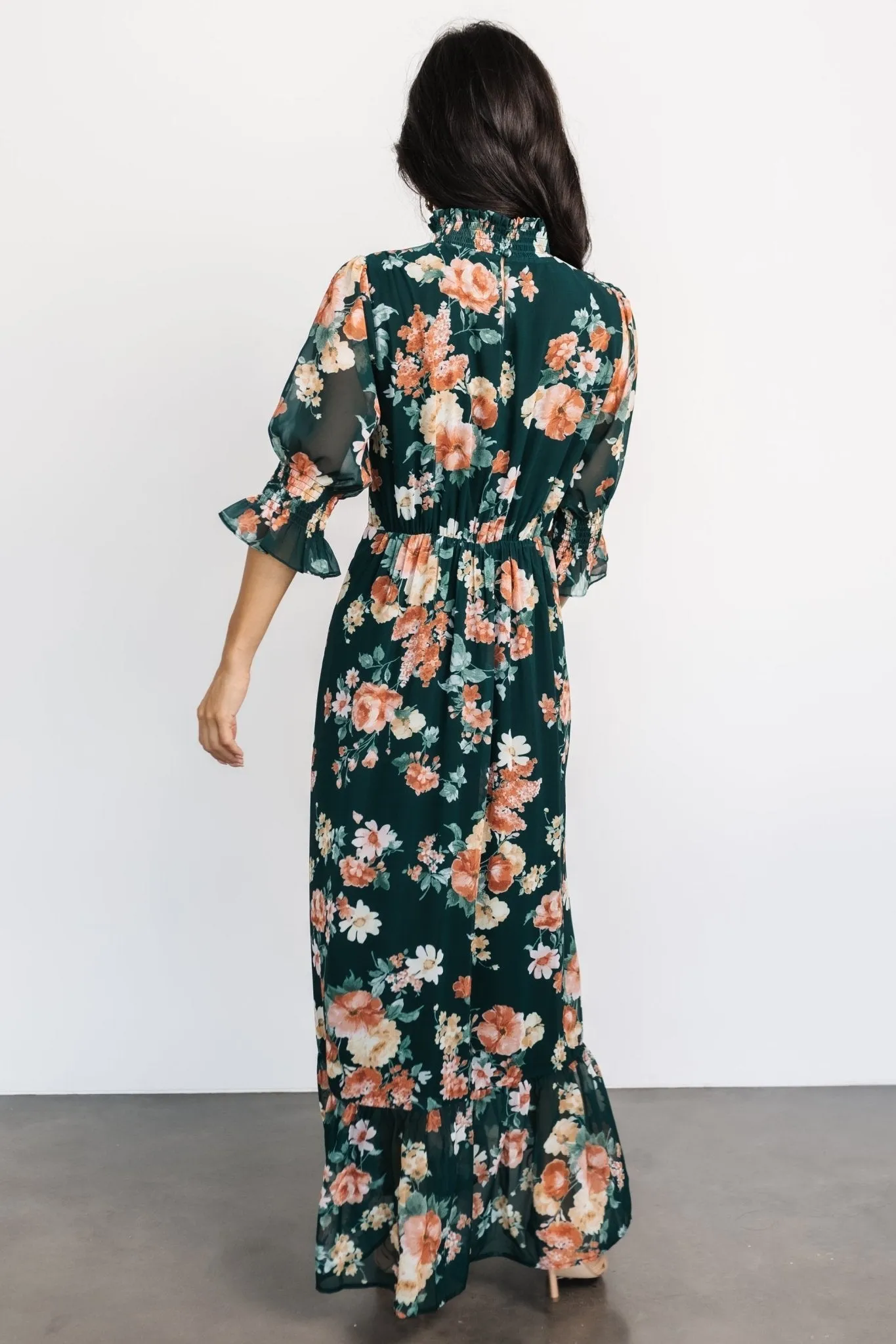 Marie Mock Neck Maxi Dress | Dark Green Floral sold by Baltic Born product image thumbnail 4
