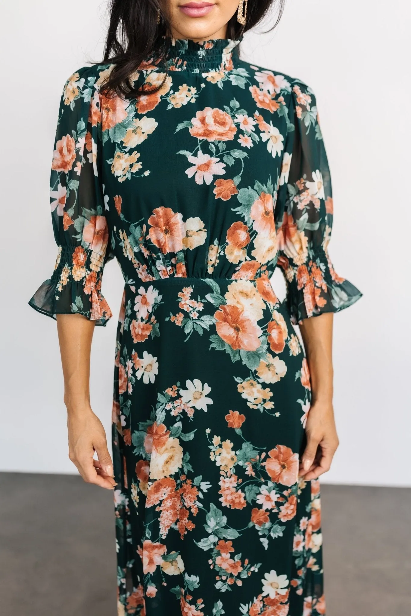 Marie Mock Neck Maxi Dress | Dark Green Floral sold by Baltic Born product image thumbnail 2