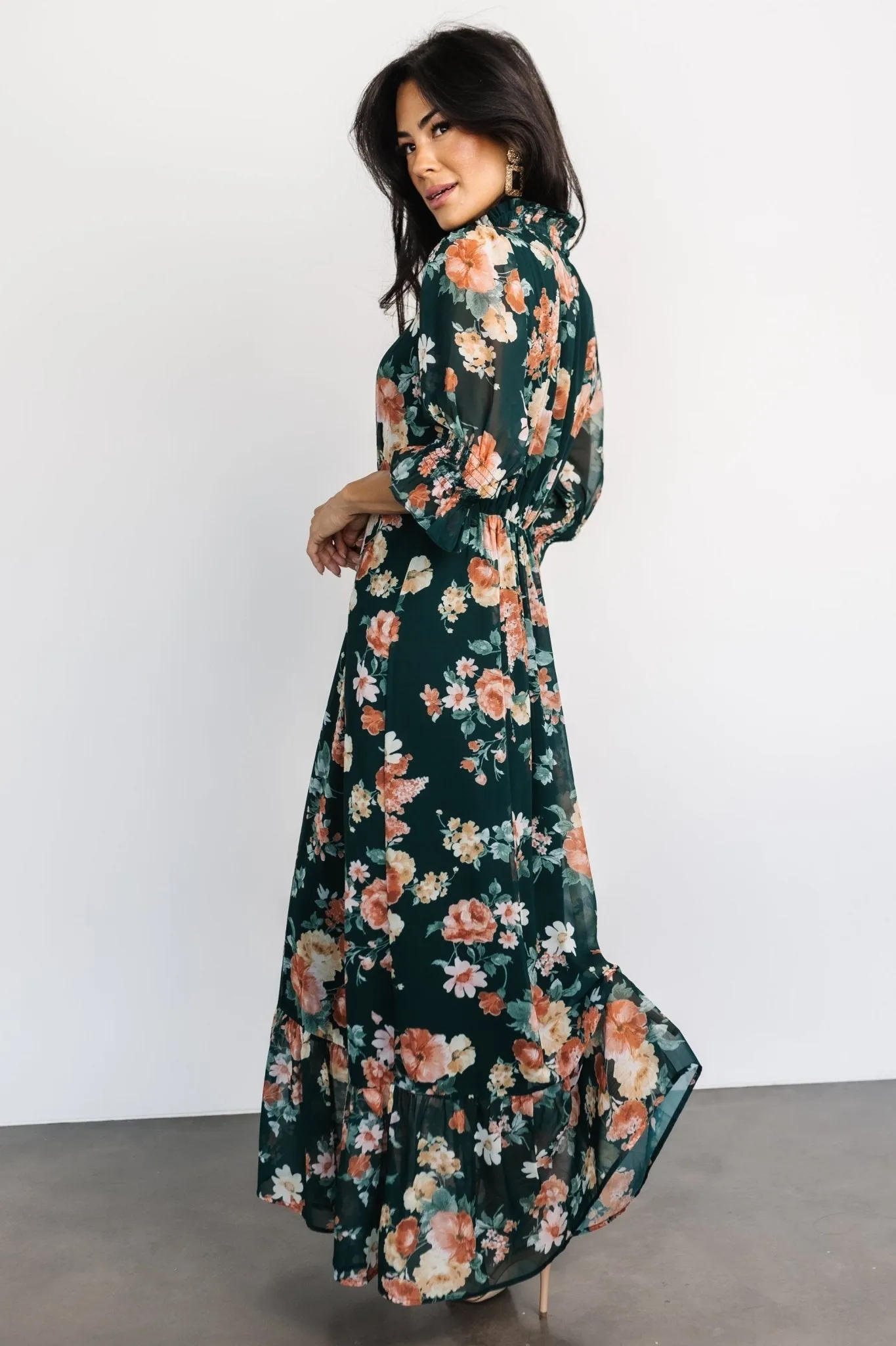 Marie Mock Neck Maxi Dress | Dark Green Floral sold by Baltic Born product image thumbnail 3