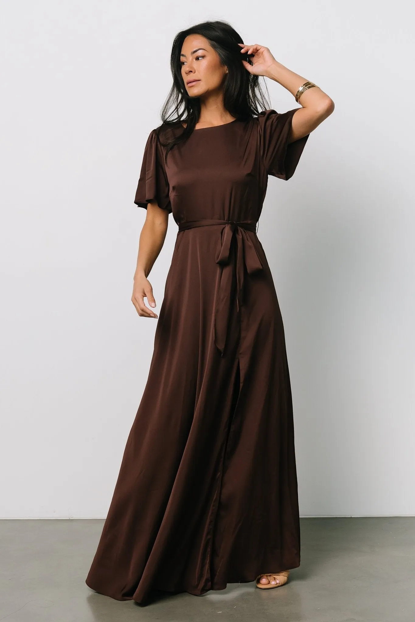 Agnes Satin Maxi Dress | Espresso sold by Baltic Born product image thumbnail 5