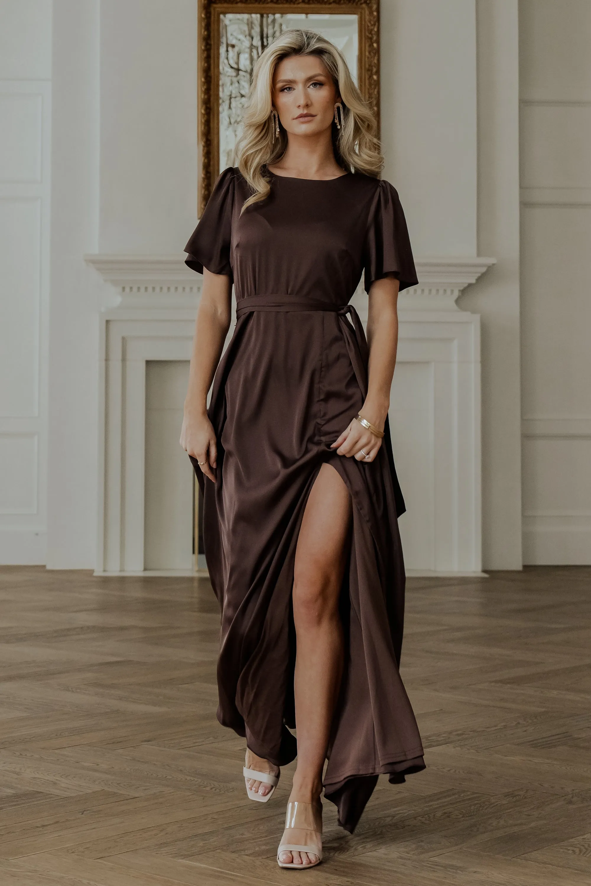 Agnes Satin Maxi Dress | Espresso sold by Baltic Born product image thumbnail 2