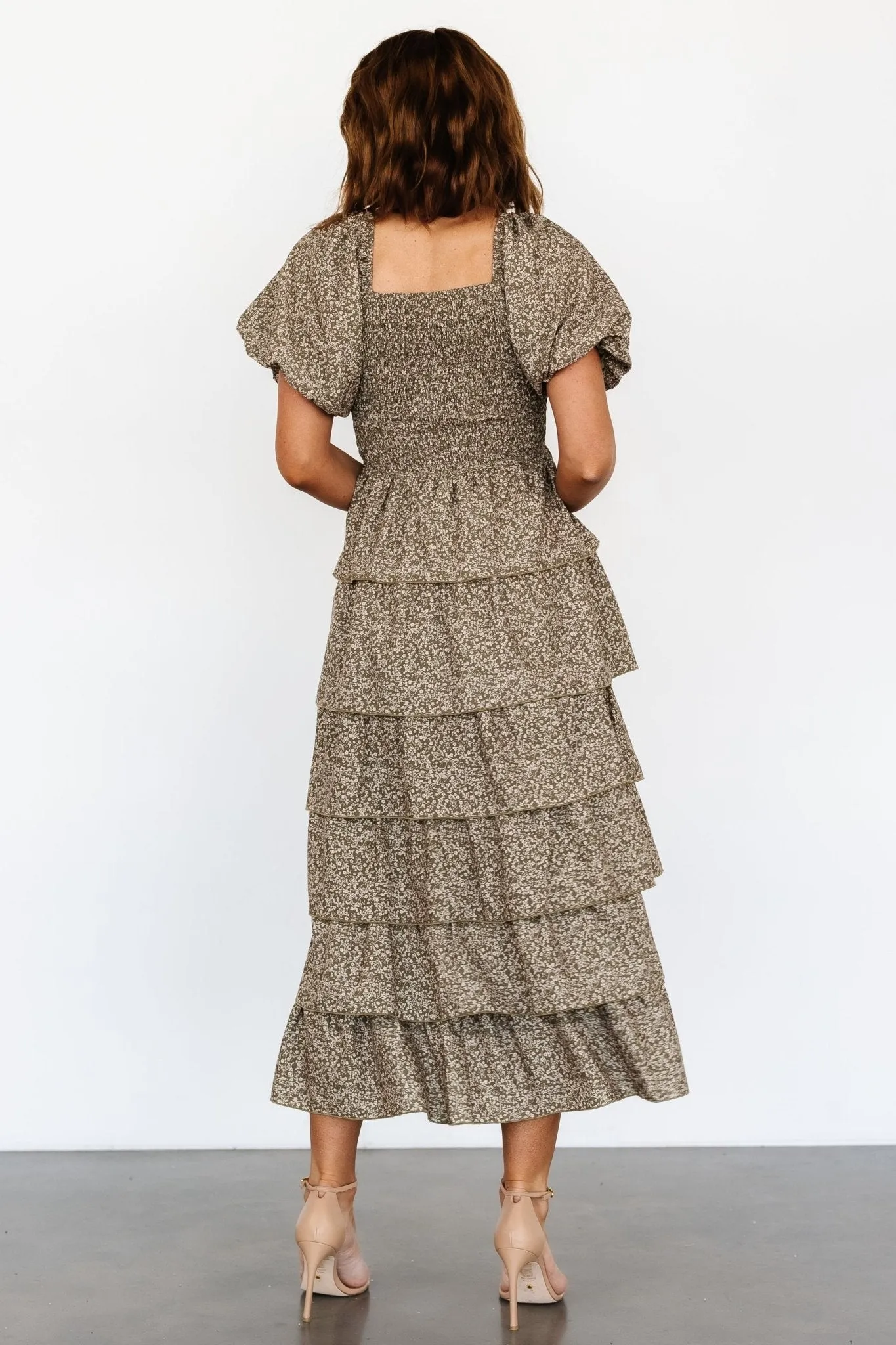 Bromley Tiered Dress | Olive Print sold by Baltic Born product image thumbnail 5