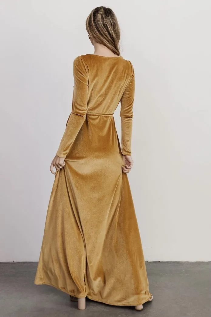 Esmerelda Velvet Wrap Maxi Dress | Gold sold by Baltic Born product image thumbnail 4