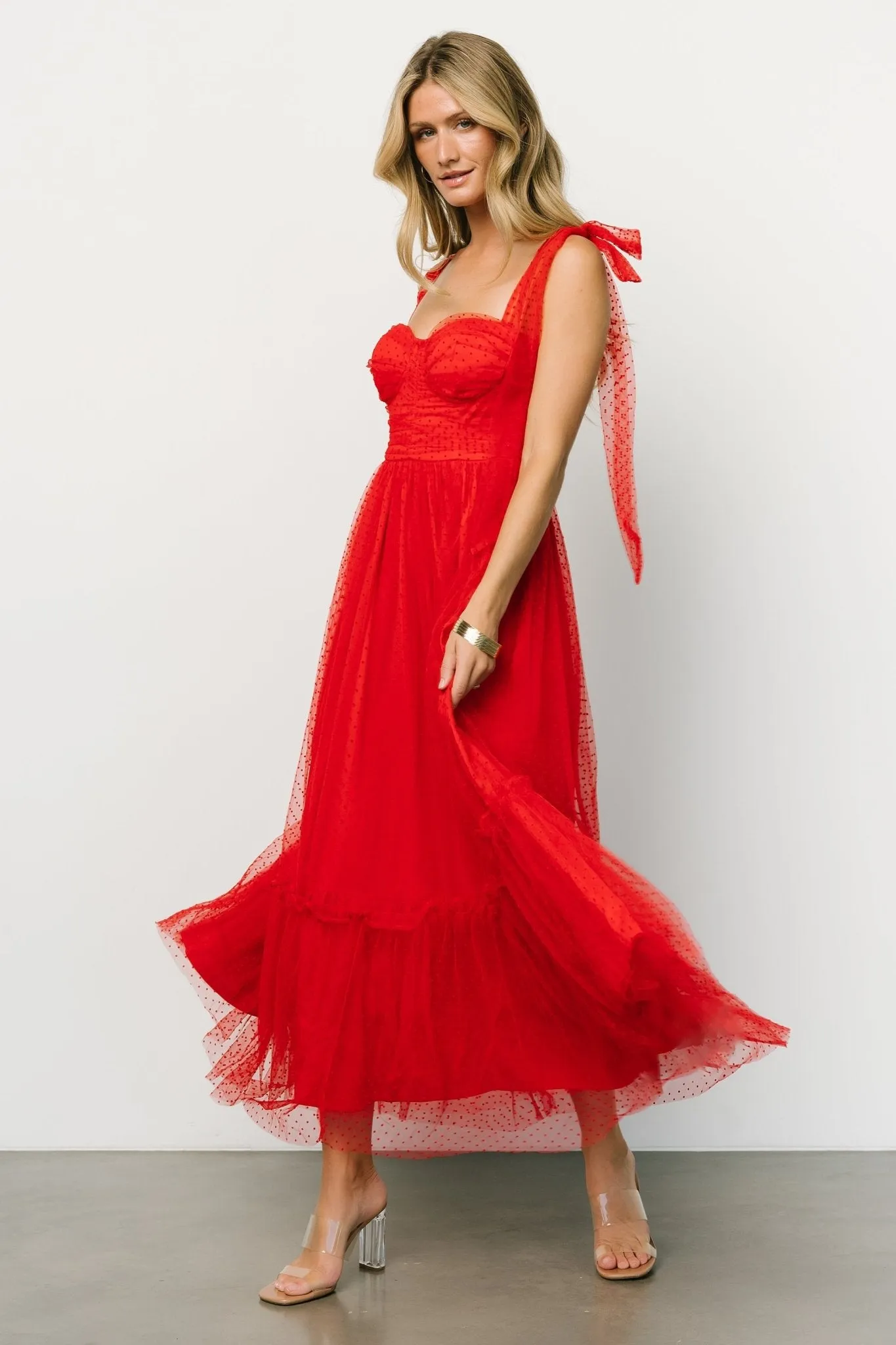 Mavani Swiss Dot Tulle Maxi Dress | Red sold by Baltic Born product image thumbnail 3