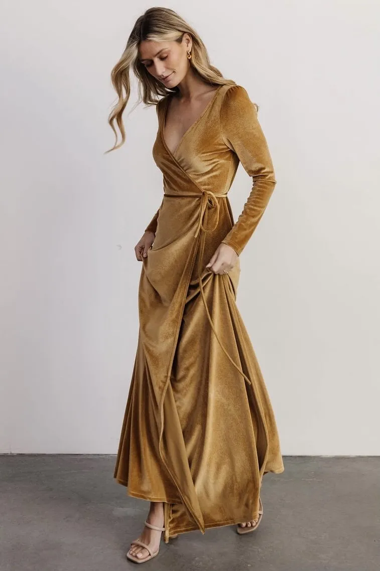 Esmerelda Velvet Wrap Maxi Dress | Gold sold by Baltic Born product image thumbnail 5
