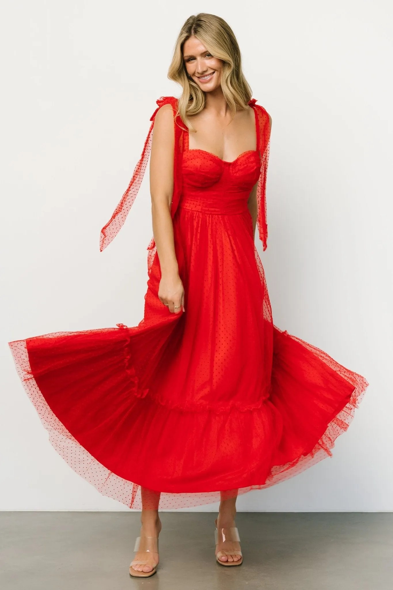 Mavani Swiss Dot Tulle Maxi Dress | Red sold by Baltic Born