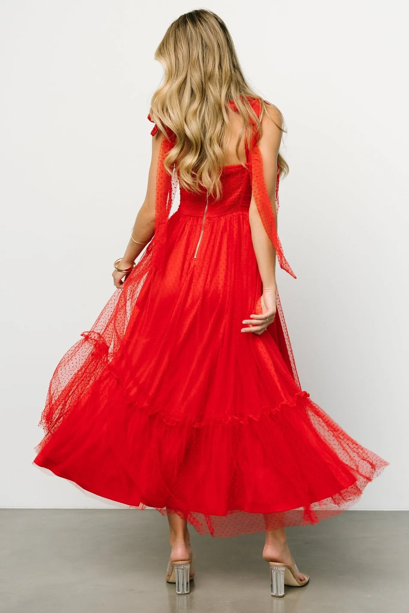 Mavani Swiss Dot Tulle Maxi Dress | Red sold by Baltic Born product image thumbnail 5