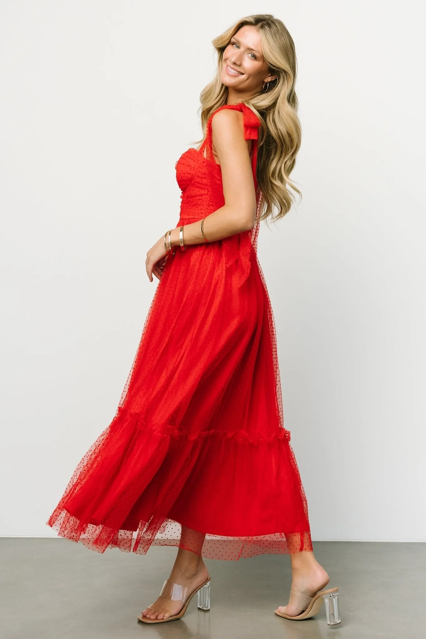 Mavani Swiss Dot Tulle Maxi Dress | Red sold by Baltic Born product image thumbnail 2