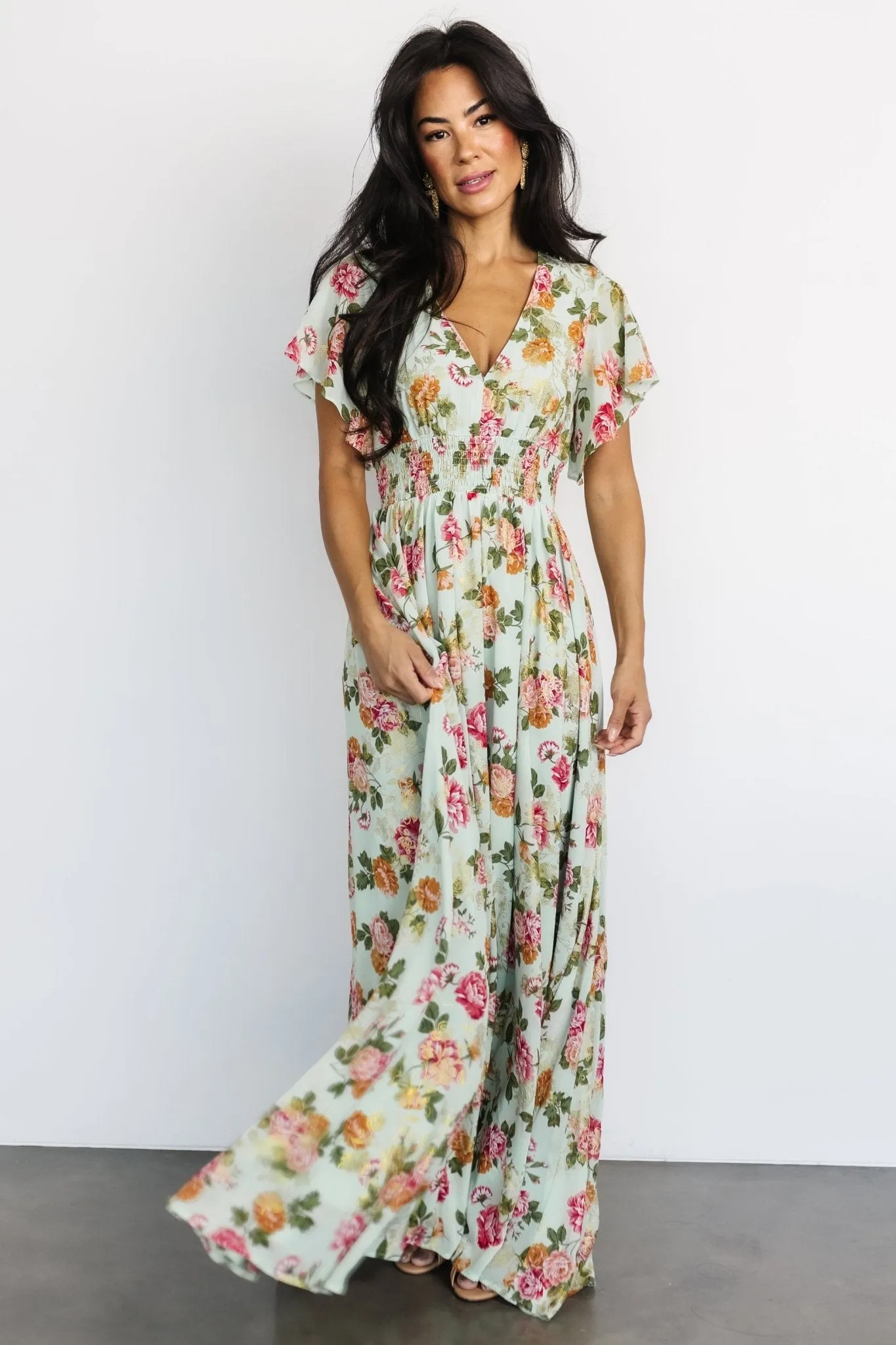 Lynlee Metallic Maxi Dress | Sage + Pink sold by Baltic Born product image thumbnail 2