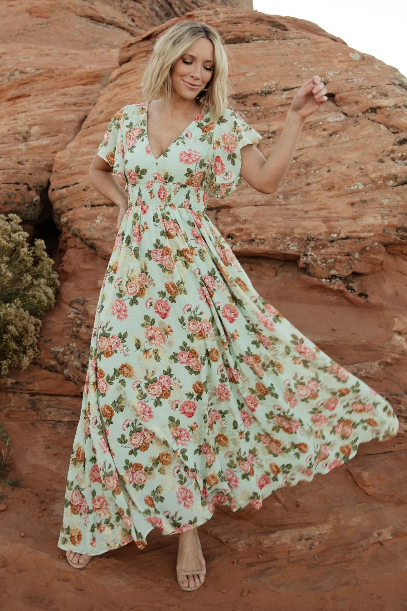 Lynlee Metallic Maxi Dress | Sage + Pink sold by Baltic Born product image thumbnail 3