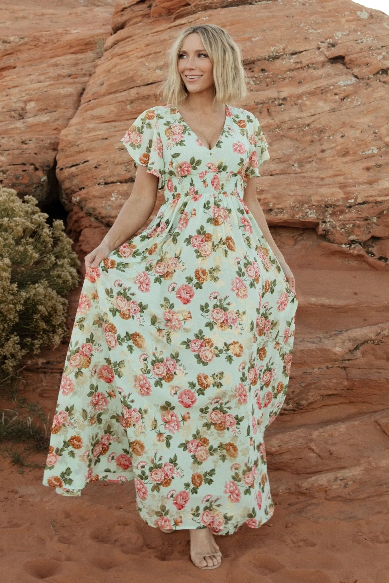 Lynlee Metallic Maxi Dress | Sage + Pink sold by Baltic Born