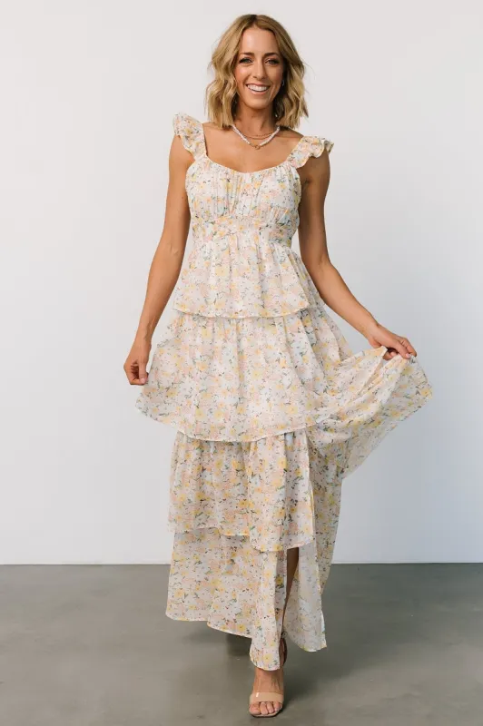 Marigold Tiered Maxi Dress | Yellow Floral sold by Baltic Born