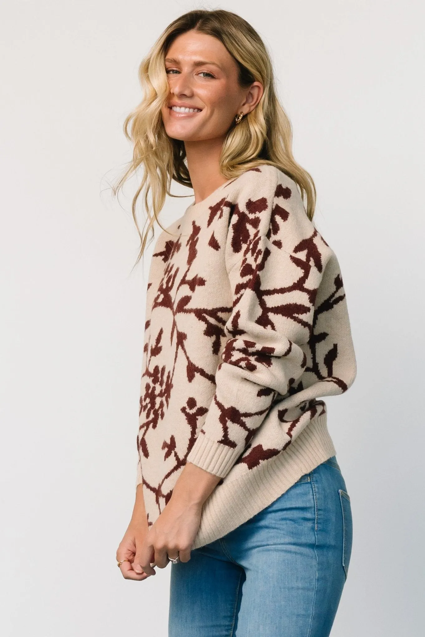 Hallstatt Sweater | Beige + Merlot Print sold by Baltic Born product image thumbnail 2