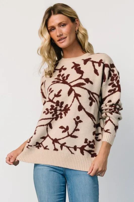 Hallstatt Sweater | Beige + Merlot Print sold by Baltic Born
