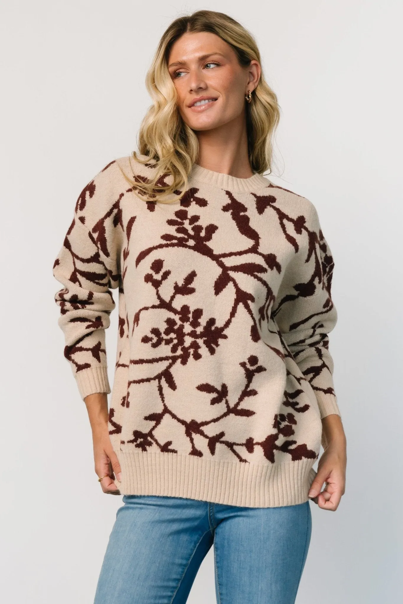 Hallstatt Sweater | Beige + Merlot Print sold by Baltic Born product image thumbnail 4