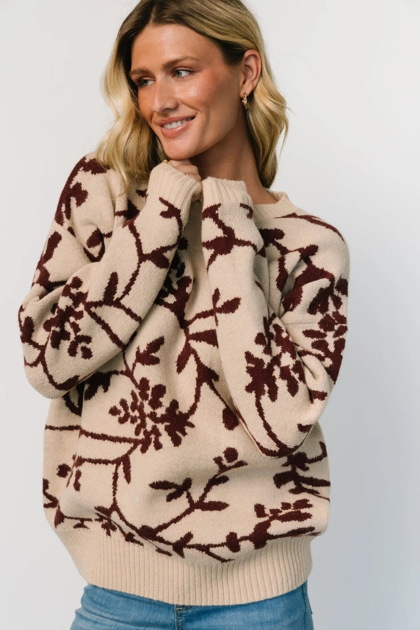Hallstatt Sweater | Beige + Merlot Print sold by Baltic Born product image thumbnail 3