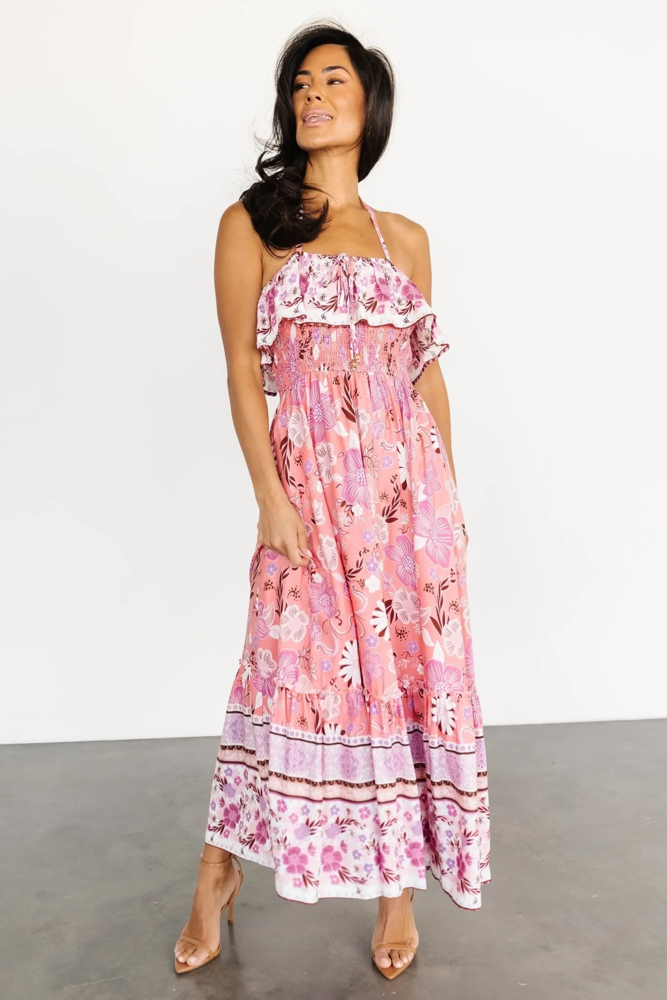 Dali Midi Dress | Coral + Orchid Floral sold by Baltic Born product image thumbnail 5