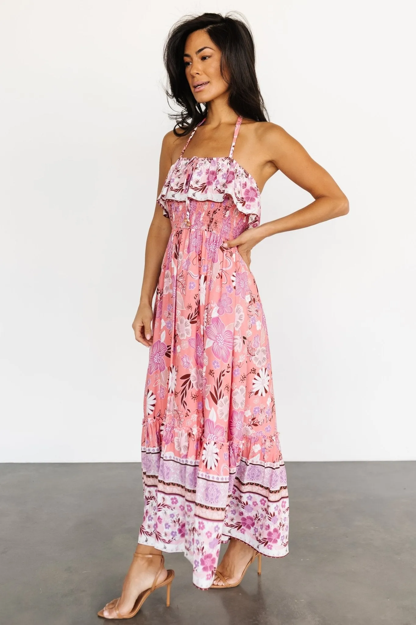 Dali Midi Dress | Coral + Orchid Floral sold by Baltic Born product image thumbnail 3