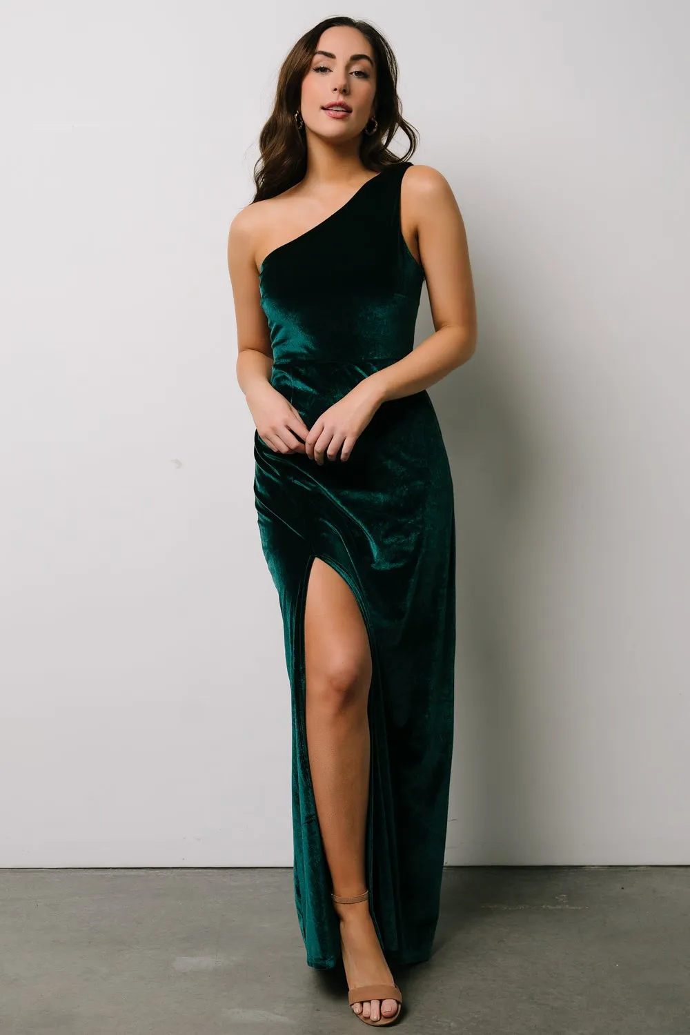 Tatiana Velvet One Shoulder Maxi Dress | Emerald sold by Baltic Born product image thumbnail 2