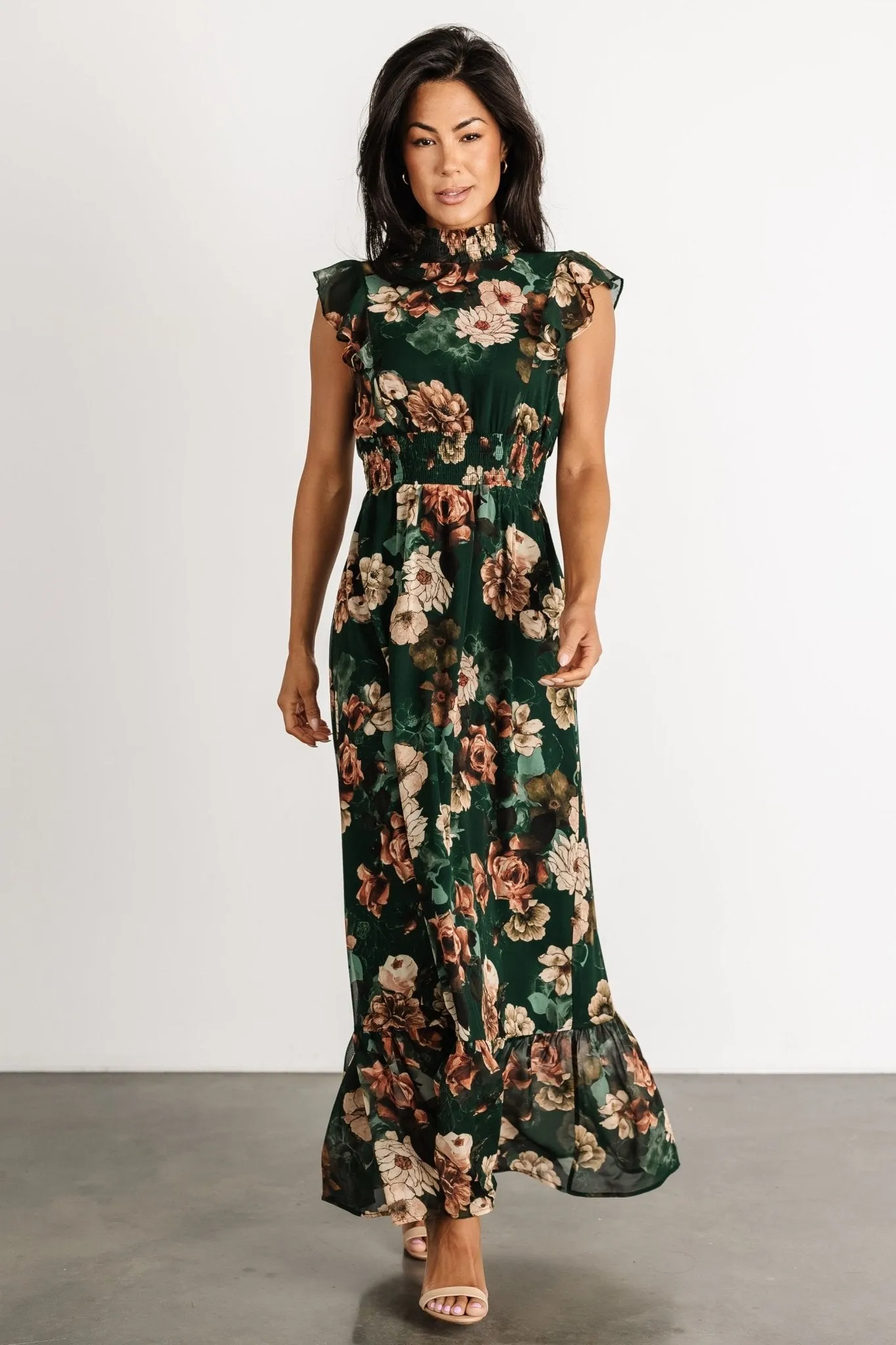 Kearny Ruffle Maxi Dress | Dark Green Floral sold by Baltic Born product image thumbnail 5
