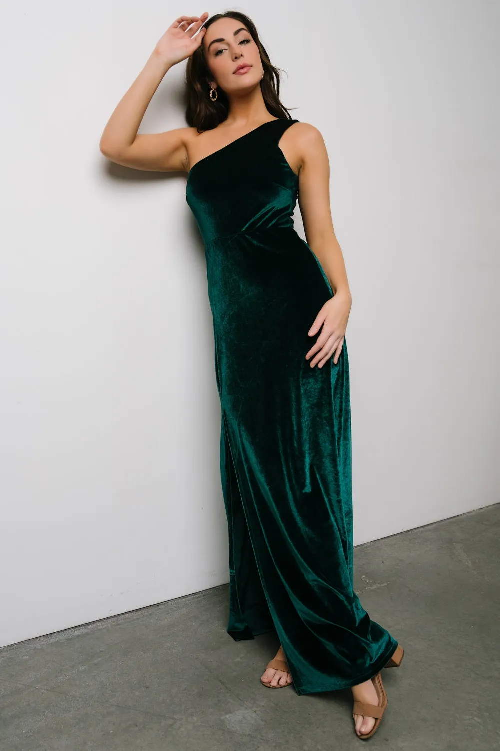Tatiana Velvet One Shoulder Maxi Dress | Emerald sold by Baltic Born product image thumbnail 5