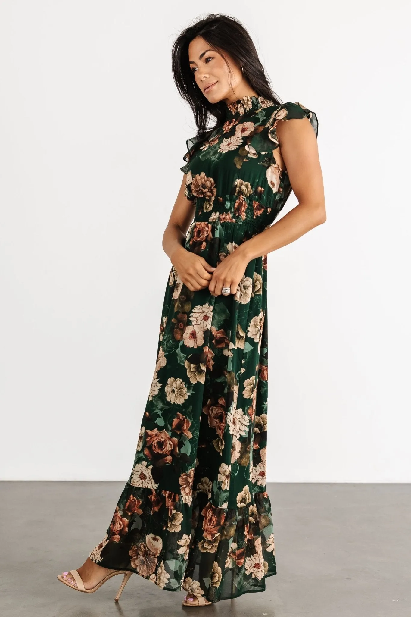 Kearny Ruffle Maxi Dress | Dark Green Floral sold by Baltic Born product image thumbnail 3
