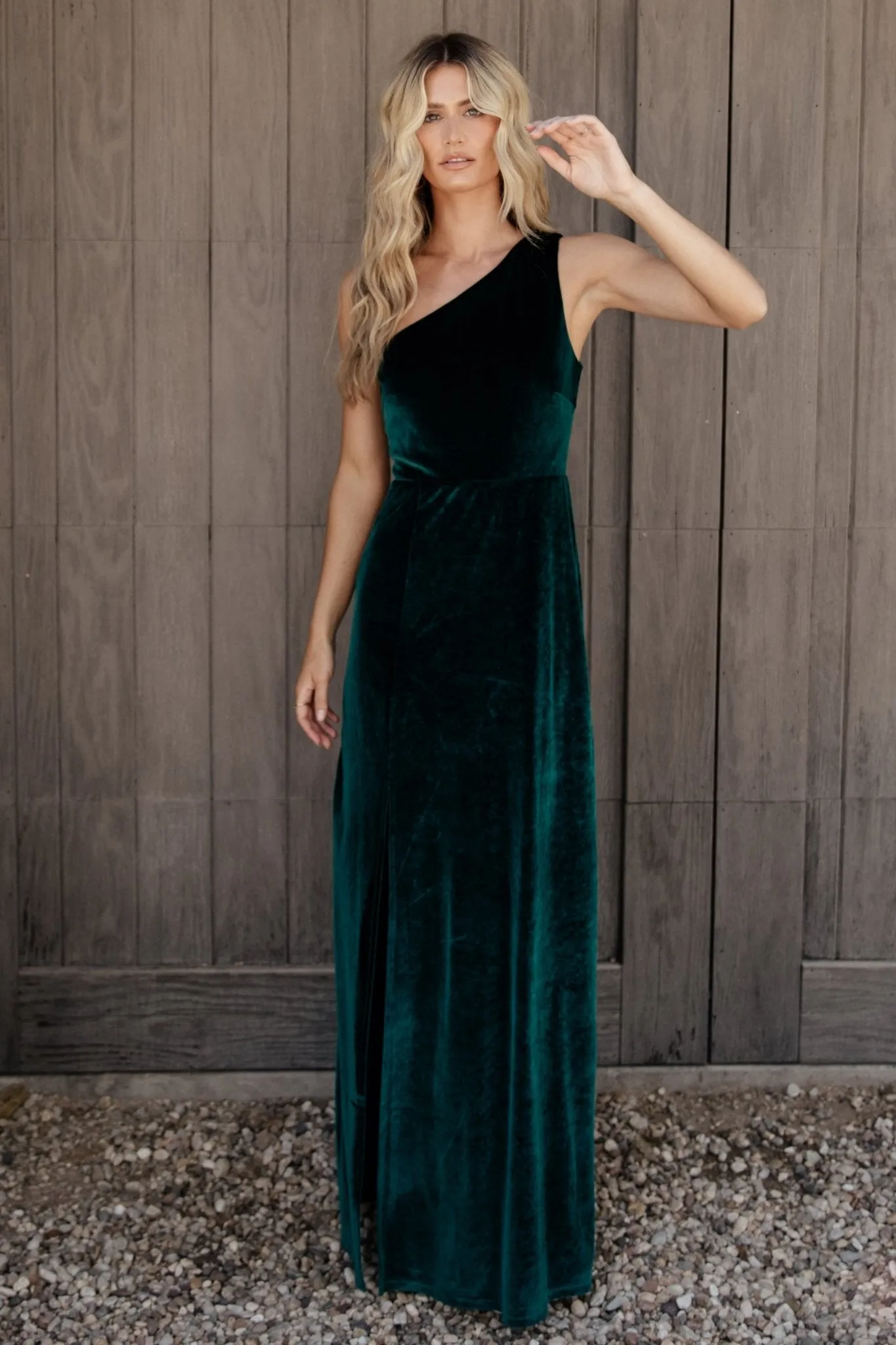 Tatiana Velvet One Shoulder Maxi Dress | Emerald sold by Baltic Born product image thumbnail 4