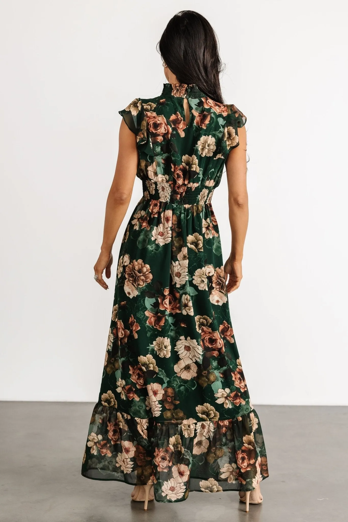Kearny Ruffle Maxi Dress | Dark Green Floral sold by Baltic Born product image thumbnail 4