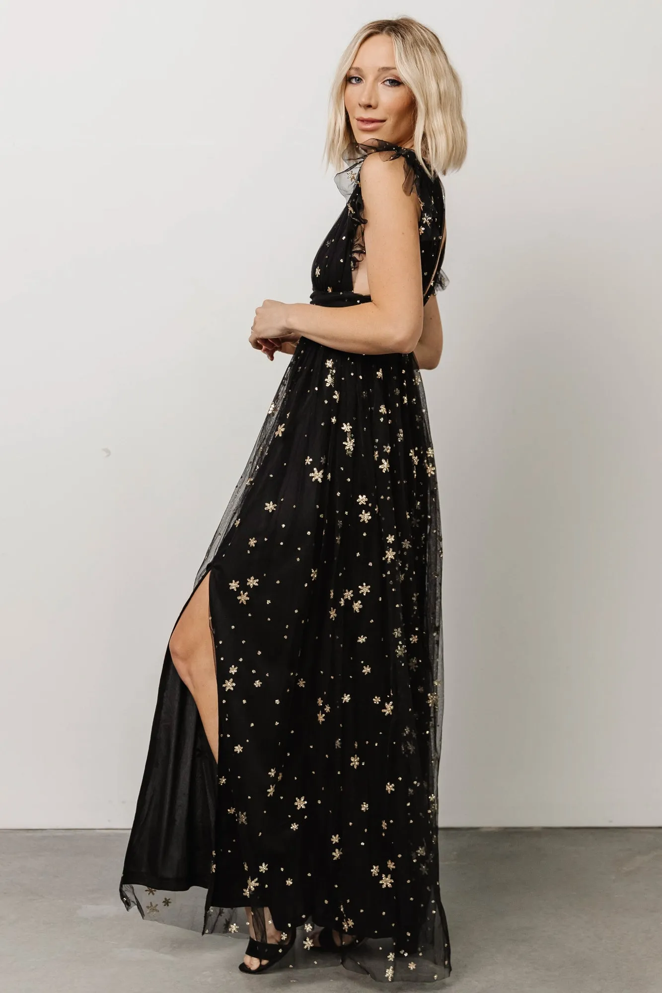 Nova Shimmer Maxi Dress | Black + Gold sold by Baltic Born product image thumbnail 4