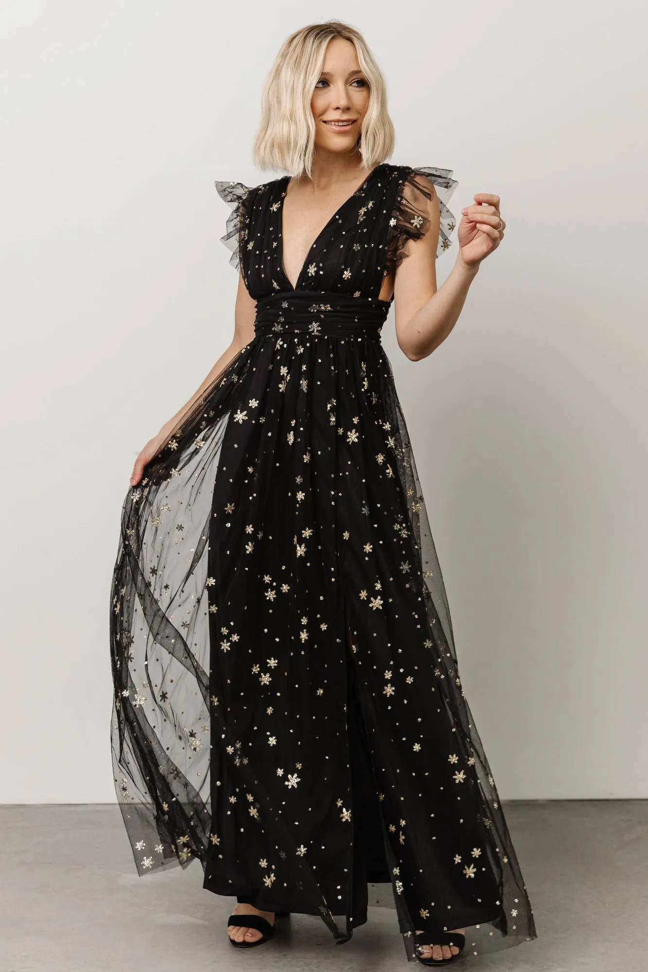 Nova Shimmer Maxi Dress | Black + Gold sold by Baltic Born product image thumbnail 5