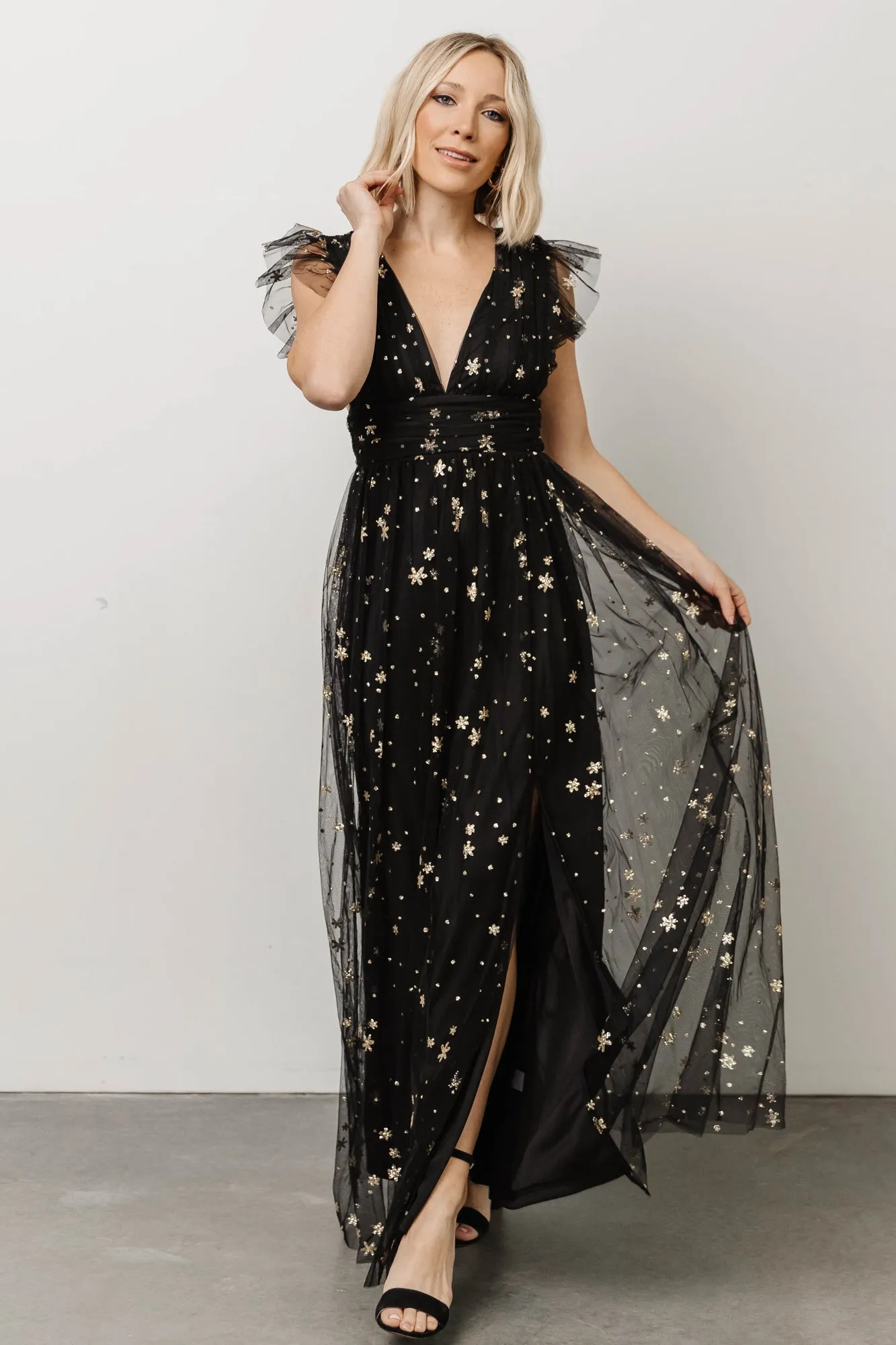 Nova Shimmer Maxi Dress | Black + Gold sold by Baltic Born product image thumbnail 3