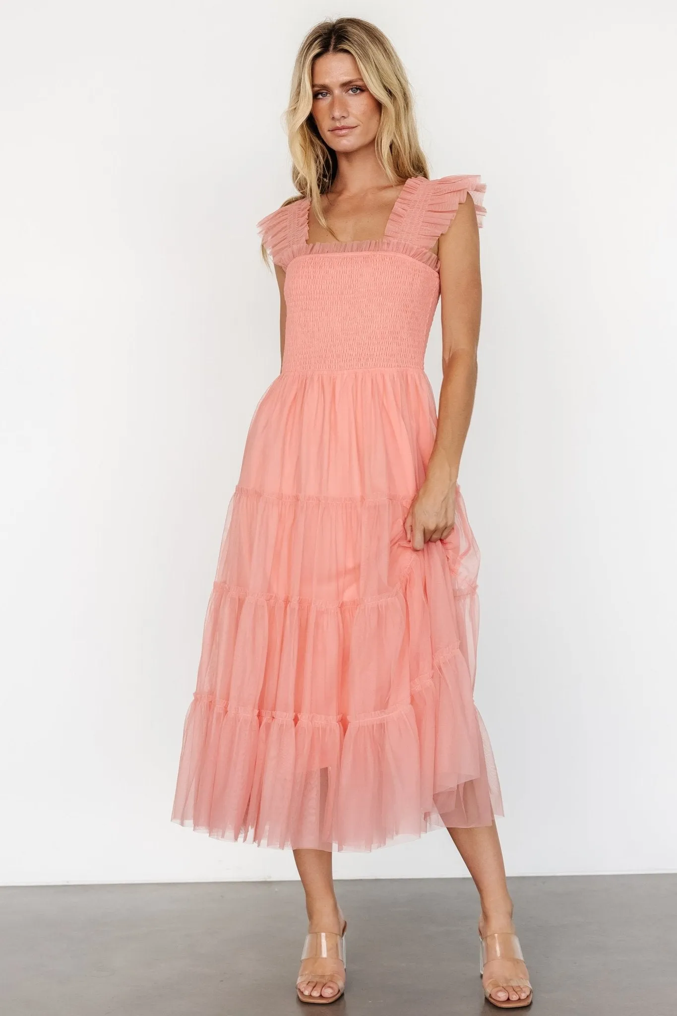 Emma Smocked Tulle Dress | Coral sold by Baltic Born