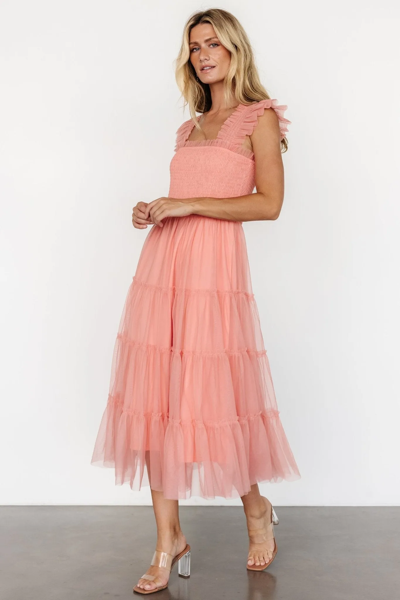 Emma Smocked Tulle Dress | Coral sold by Baltic Born product image thumbnail 5