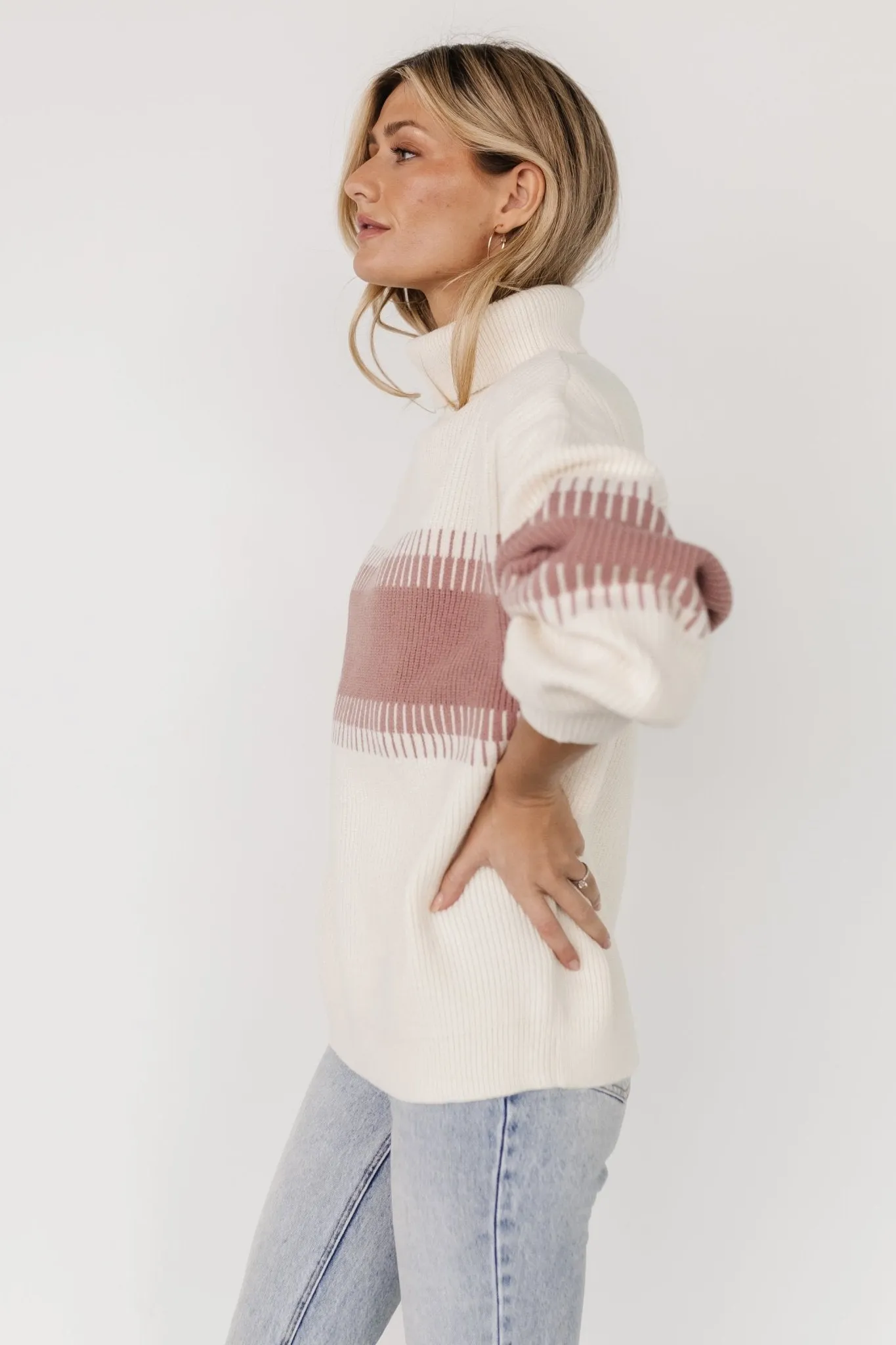 Antonov Turtle Neck Sweater | Mauve + Cream sold by Baltic Born product image thumbnail 2
