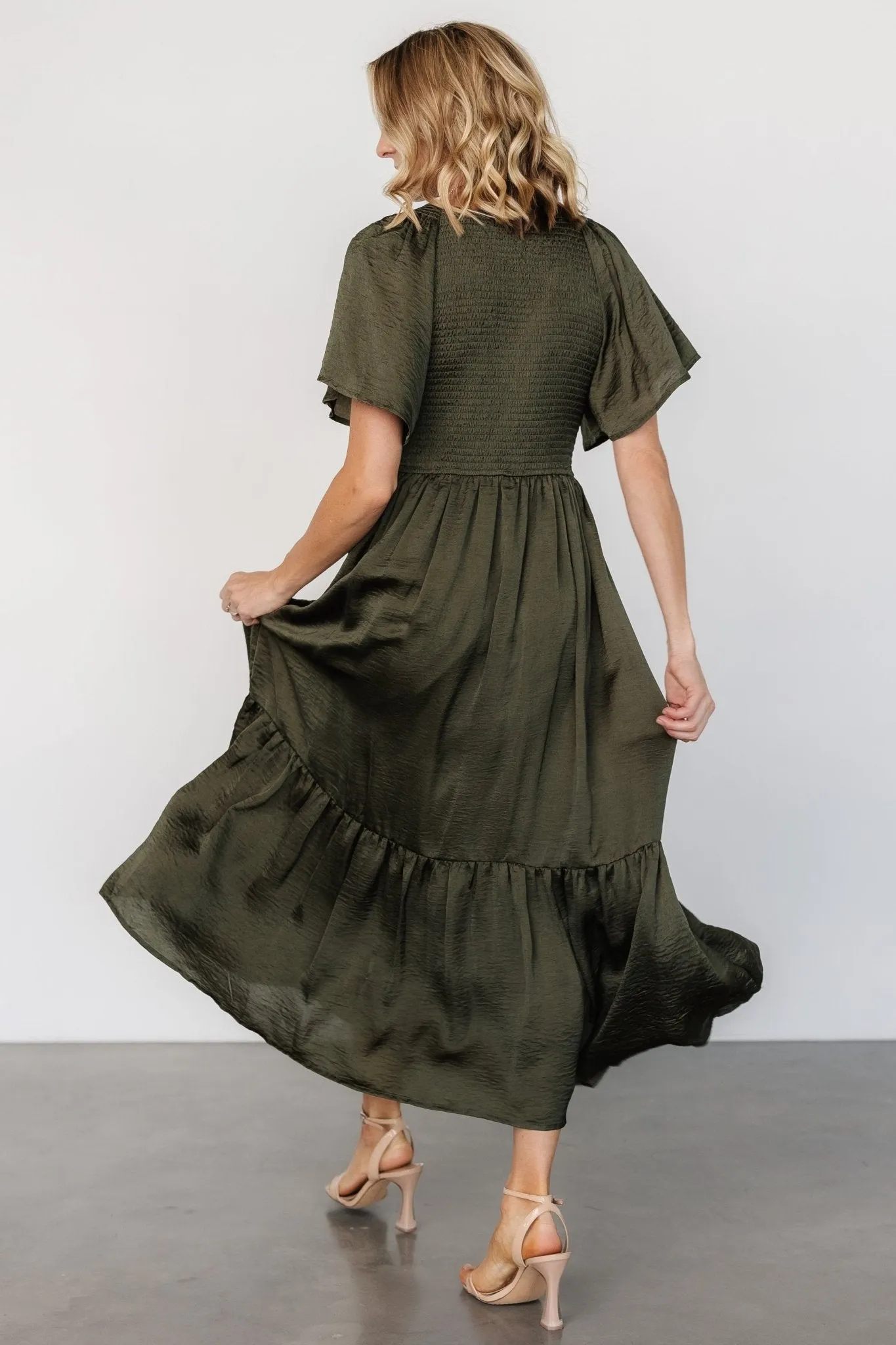 Lovell Smocked Midi Dress | Deep Olive sold by Baltic Born product image thumbnail 5