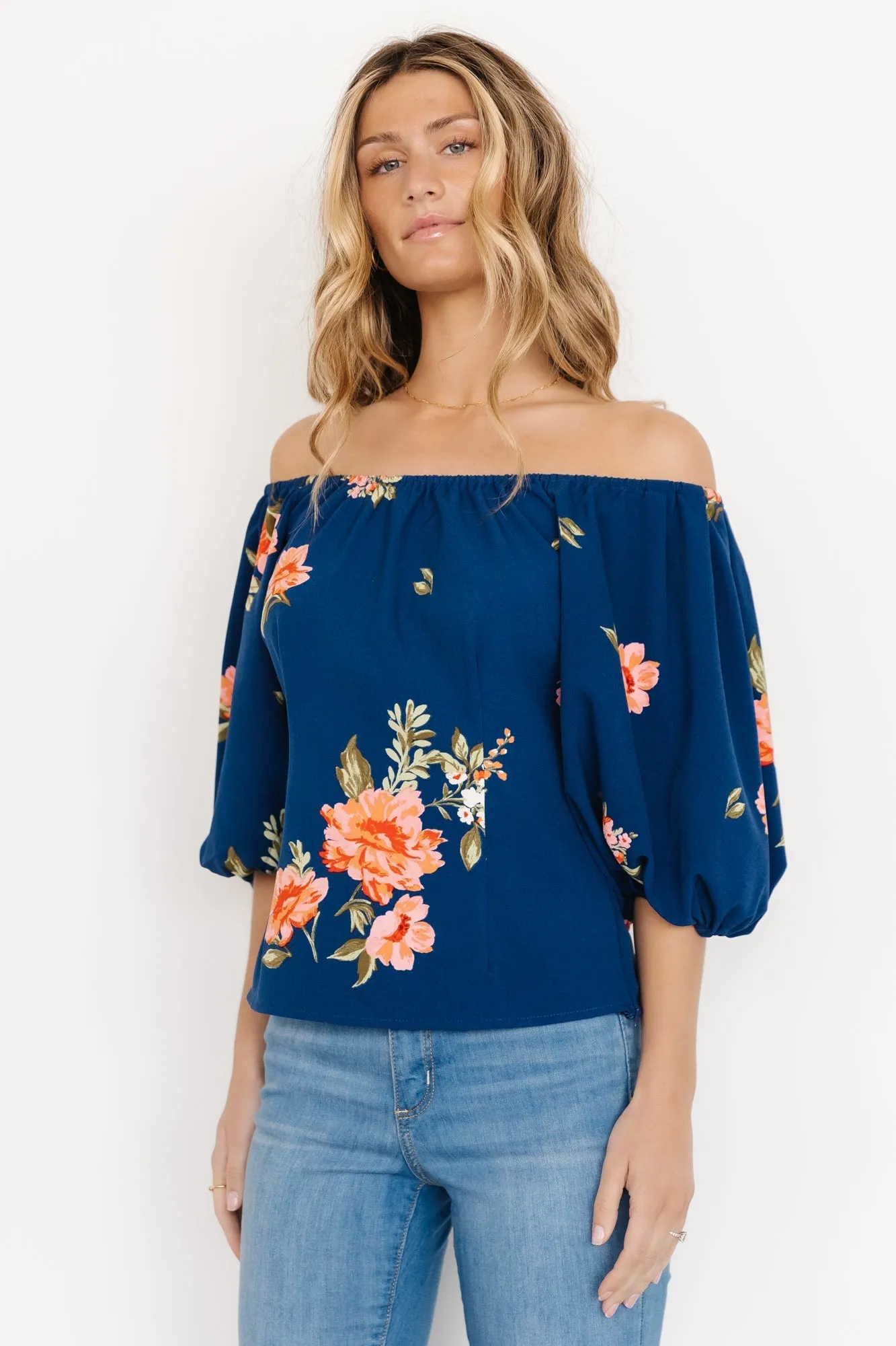 Julia Off Shoulder Top | Blue Multi sold by Baltic Born