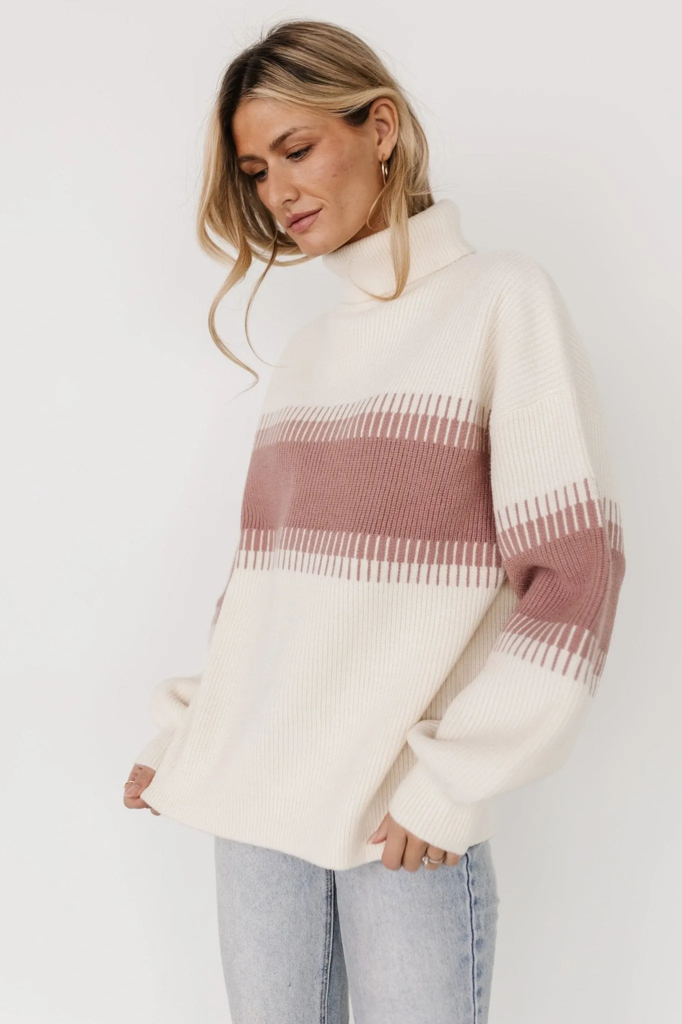 Antonov Turtle Neck Sweater | Mauve + Cream sold by Baltic Born product image thumbnail 4
