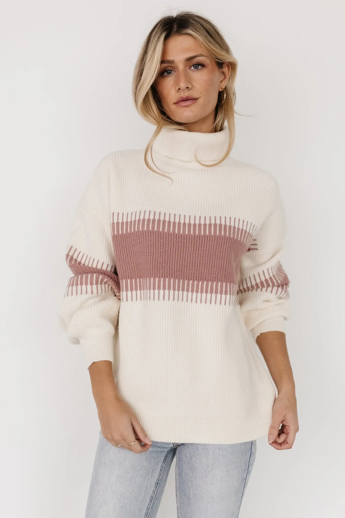 Antonov Turtle Neck Sweater | Mauve + Cream sold by Baltic Born