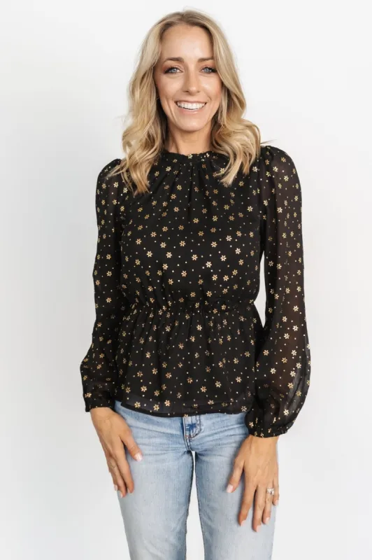 Chandra Peplum Top | Black + Gold sold by Baltic Born