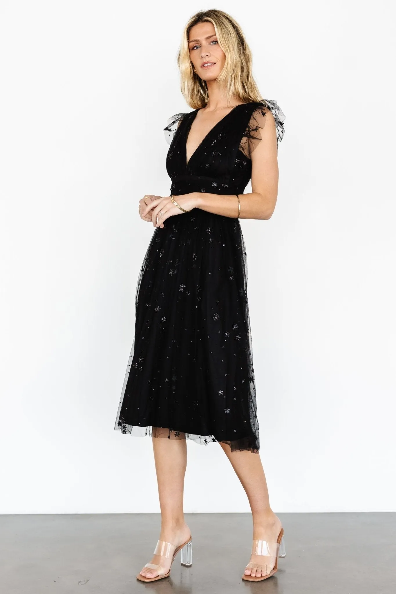 Chiara Shimmer Midi Dress | Black sold by Baltic Born product image thumbnail 3