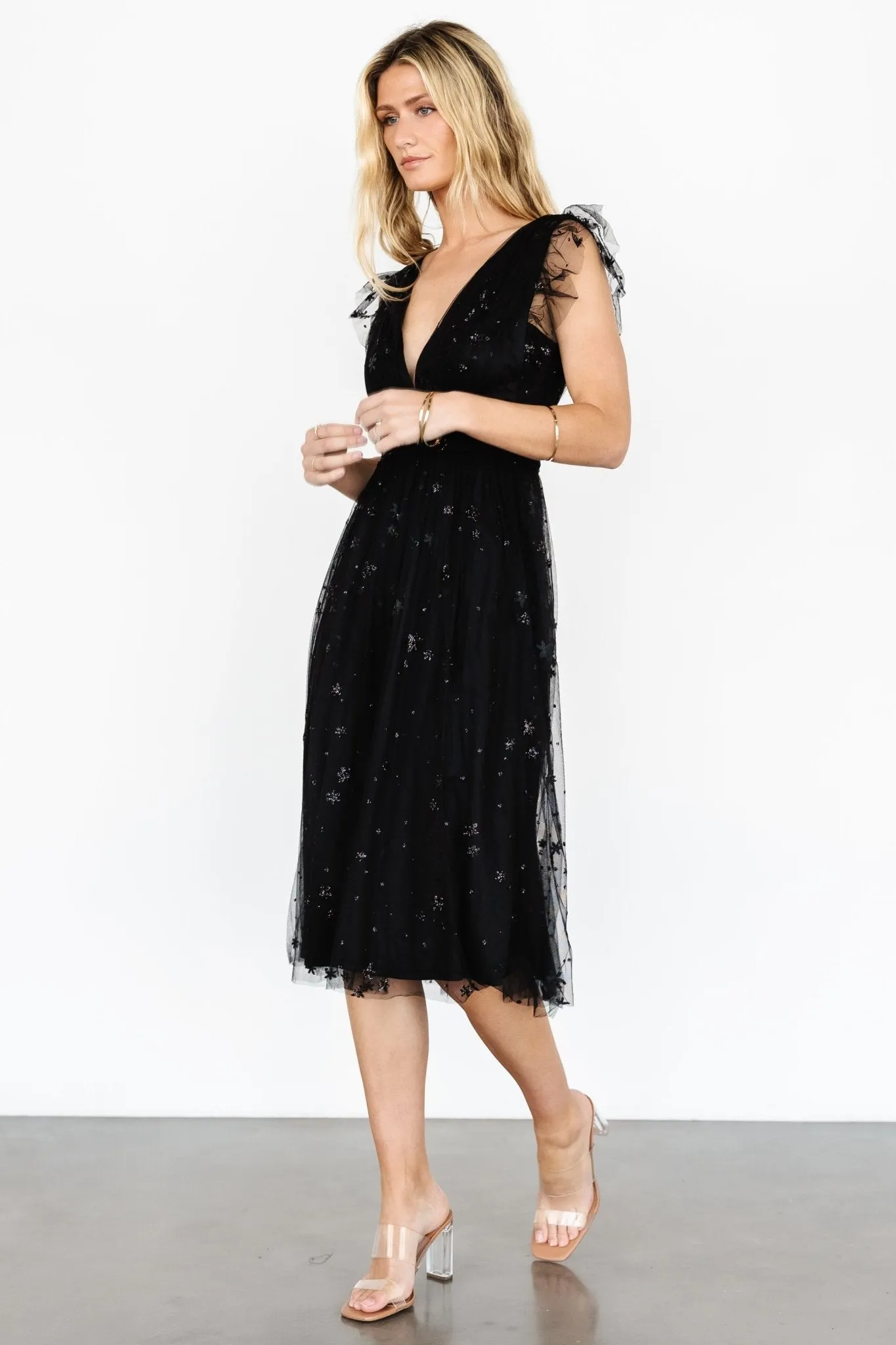 Chiara Shimmer Midi Dress | Black sold by Baltic Born product image thumbnail 5