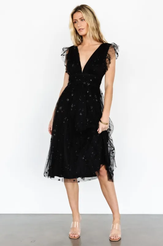 Chiara Shimmer Midi Dress | Black sold by Baltic Born