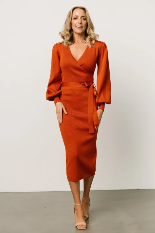 Soho Bubble Sleeve Sweater Dress | Rust sold by Baltic Born